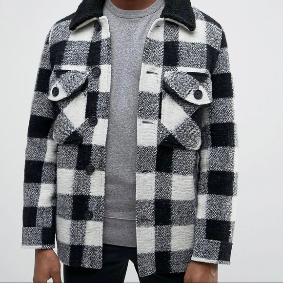 ASOS Other - ASOS Checked Peacoat with Borg Collar in Black XXS